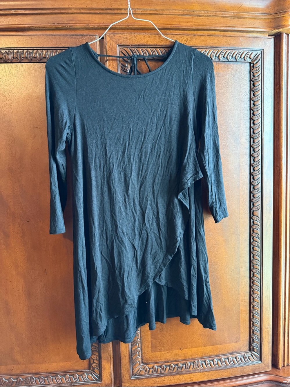 Emerald Black Asymmetric Tie-Back Mini Dress